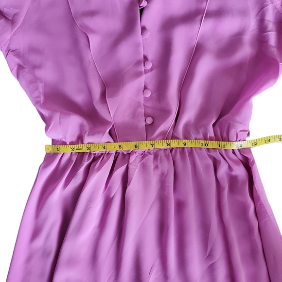 Vintage 80s Pink Semi Sheer Button Front Short Sleeve Bluson Day Dress - Picture 8 of 9